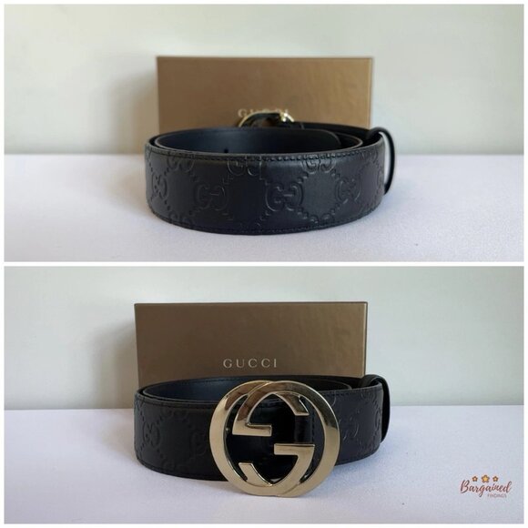Authentic Gucci Black Guccissima Leather Gold Interlocking G Buckle Belt 75/30 - Picture 3 of 13
